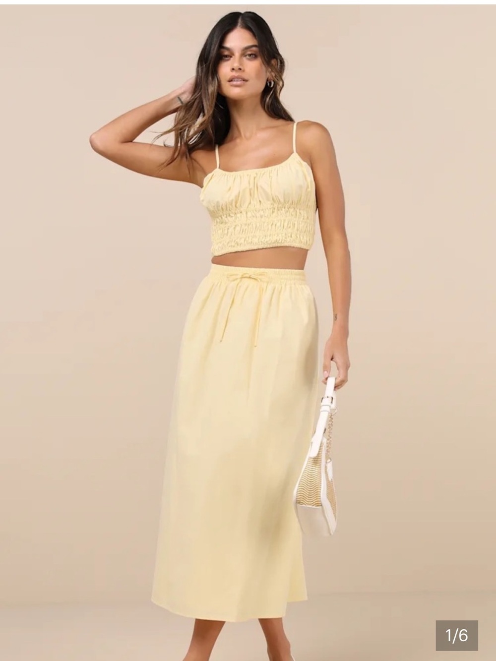Lulu's Yellow Drawstring Midi Skirt Cropped Top Set - Women's